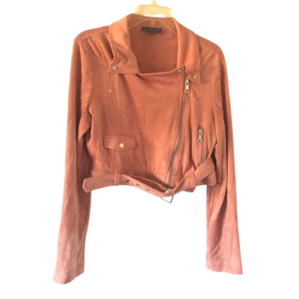 Highline Collective Faux Suede Moto Crop Jacket Taupe Medium
